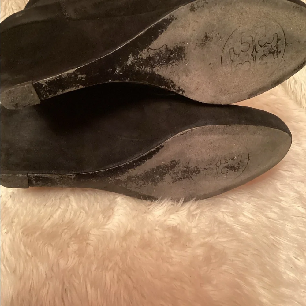 Tory Burch Irene Tall Black Suede Wedge Boots size 7